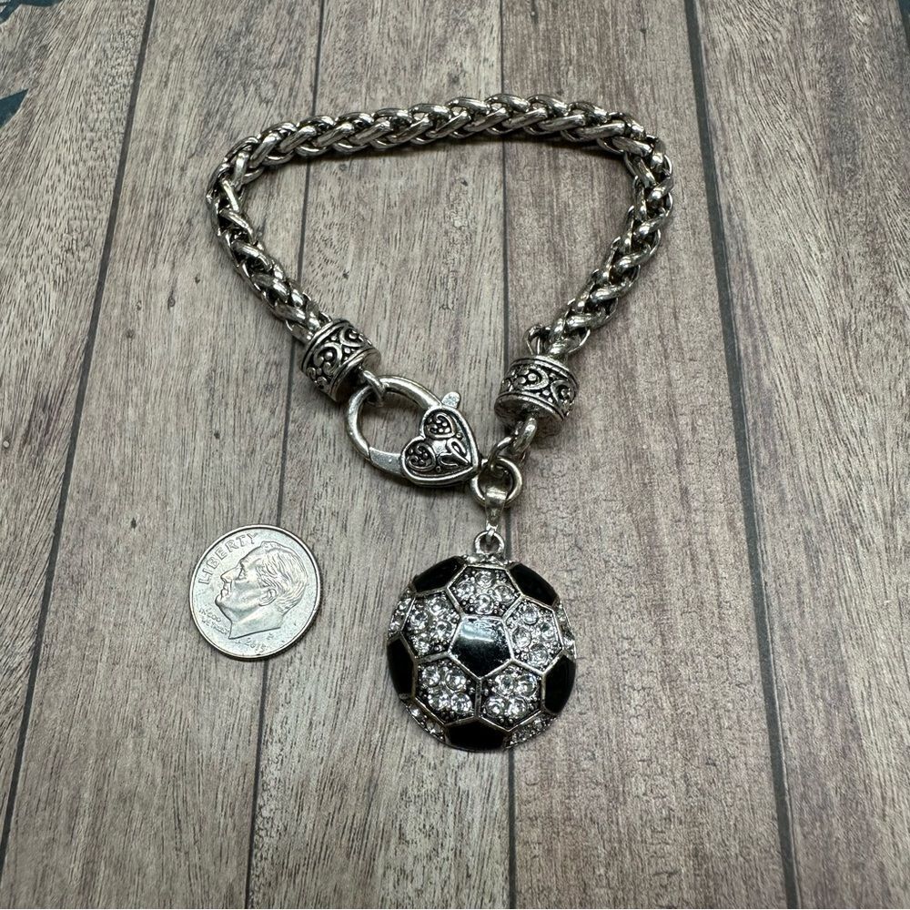 Silver Crystal Enamel Soccer Ball Charm Bracelet ‎ B1